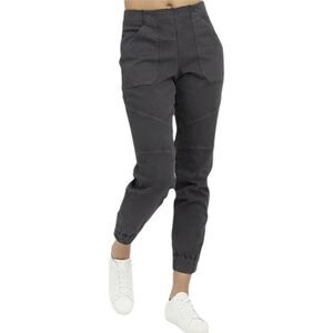 Spanx Pants Womens XS Washed Black Stretch Twill Cargo Jogger 2039R Zip Cuff